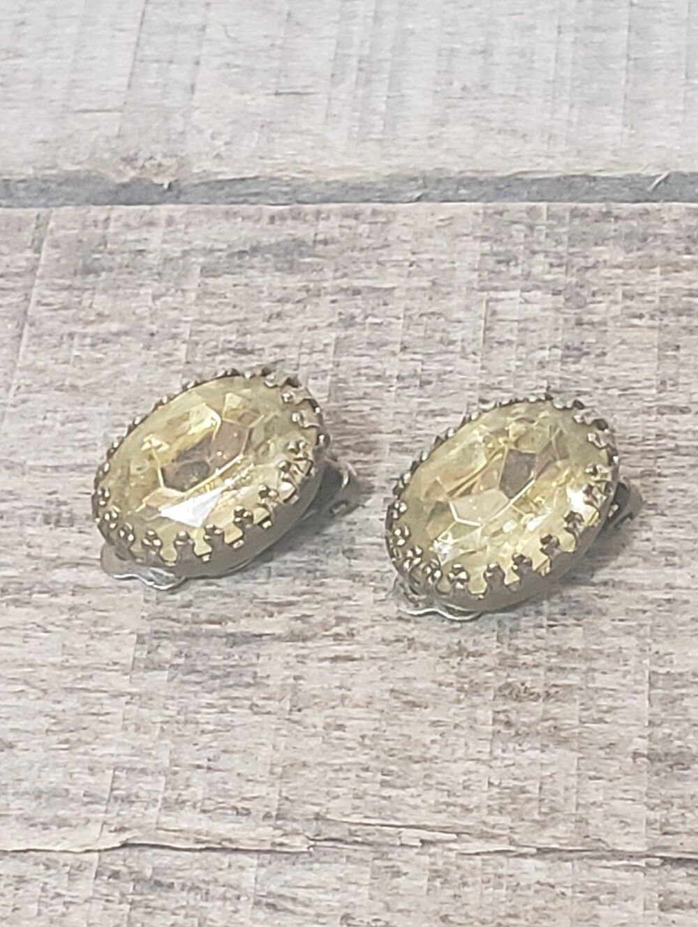 VINTAGE Citrine Crystal Oval Clip On Earrings